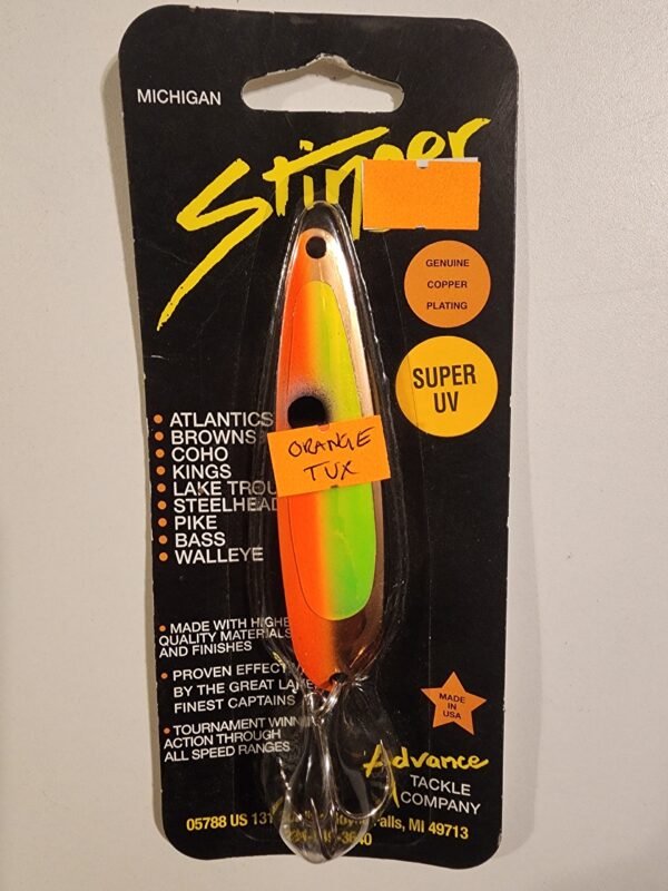Michigan Stinger 3 3/4" Spoon: Orange Tux Yellow UV CU391UV