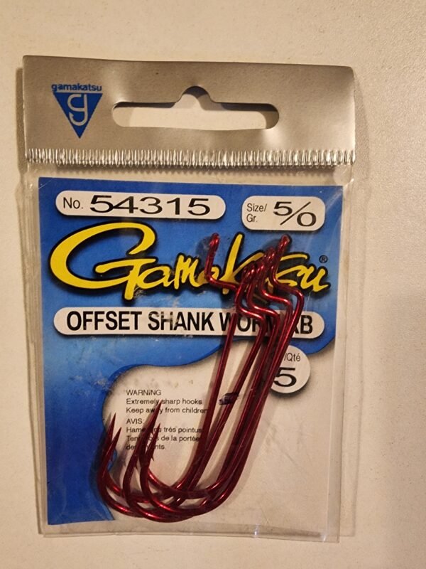 Gamakatsu Offset Shank Worm Hooks: Red 5/0 Qty 5