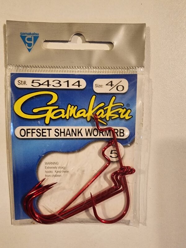 Gamakatsu Offset Shank Worm Hooks: Red 4/0 Qty 5