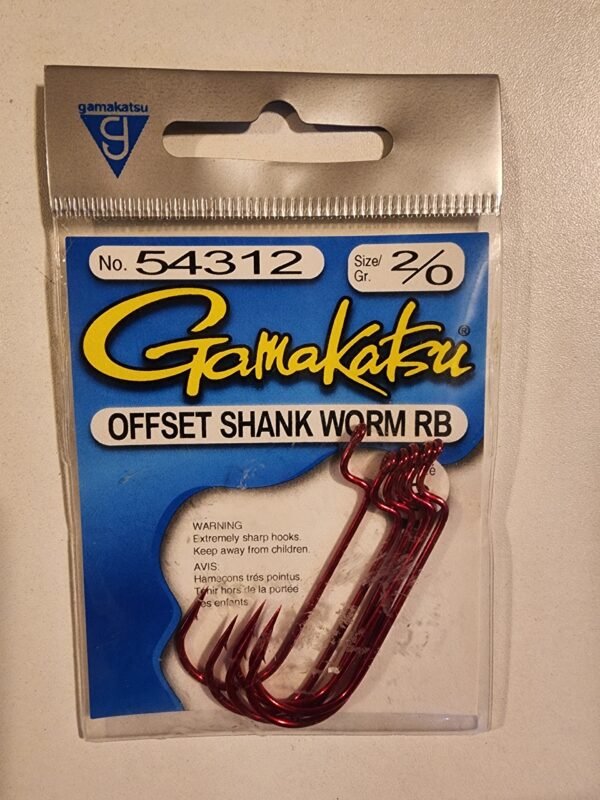 Gamakatsu Offset Shank Worm Hooks: Red 2/0 Qty 6