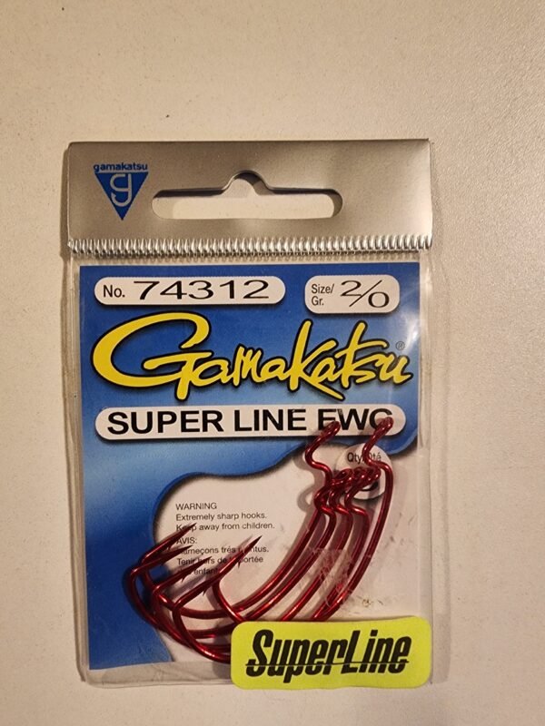 Gamakatsu Super Line EWG Hooks: Red 2/0 Qty 5
