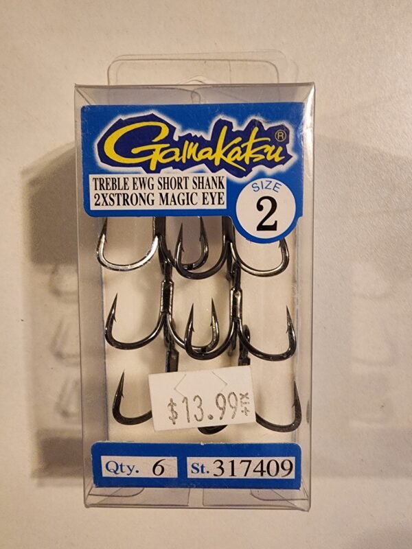Gamakatsu Treble EWG Short Shank 2x Strong Magic Eye: Size 2 Qty 6