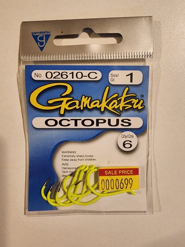 Gamakatsu Octopus Hooks: Size 1 Qty 6 Chartreuse