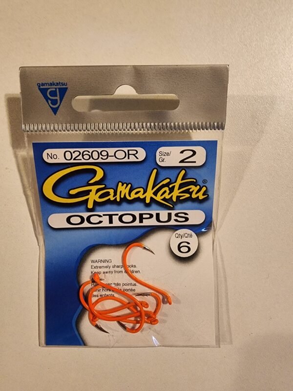 Gamakatsu Octopus Hooks: Size 2 Qty 6 Orange