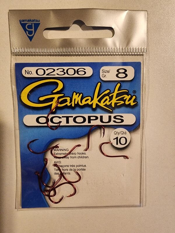 Gamakatsu Octopus Hooks: Size 8 Qty 10 Red