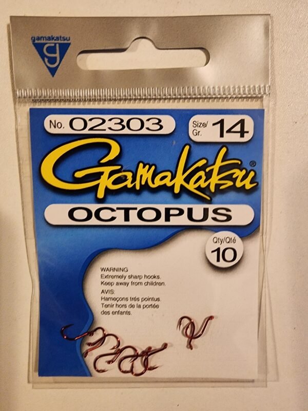 Gamakatsu Octopus Hooks: Size 14 Qty 10 Red