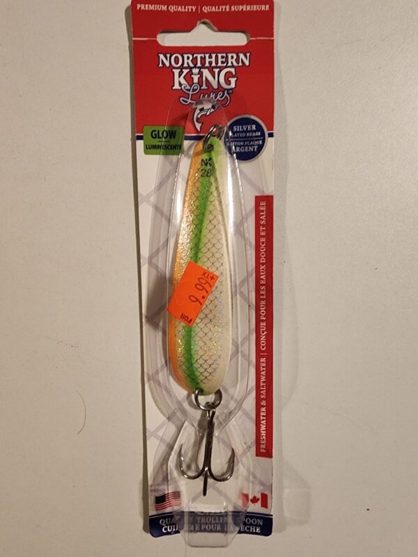 Northern King Lures 28 series 1/2oz Silver Plated Backing: Homeland Security Glow (orange/green/white)
