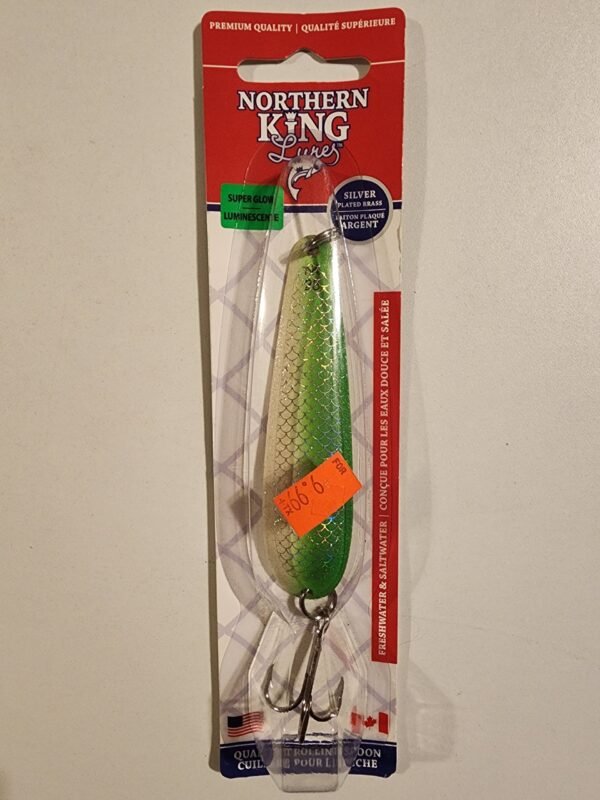 Northern King Lures 28 series 1/2oz Silver Plated Backing: Green Goblin Glow (green/white)