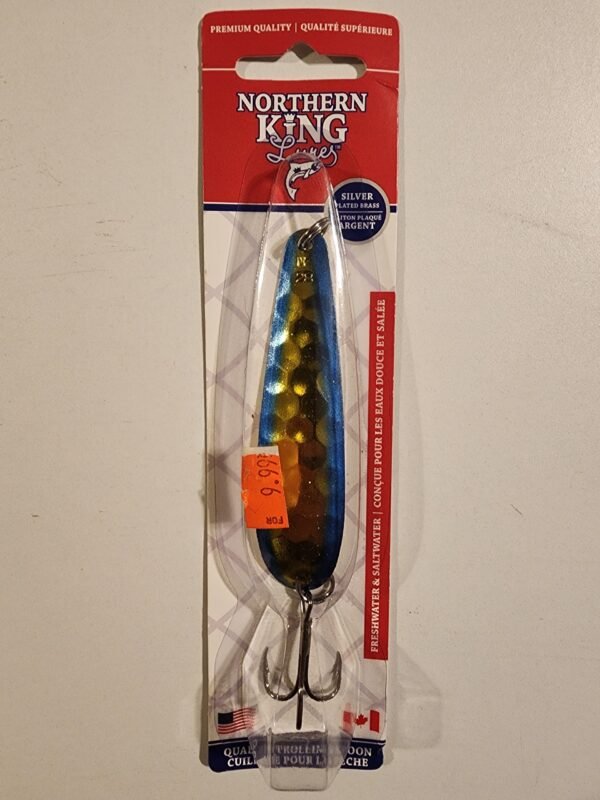 Northern King Lures 28 series 1/2oz Silver Plated Backing: Monkey Puke (blue/gold)